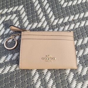 COACH MINI SKINNY LEATHER ID CARD CASE / KEY FOB Taupe 88250